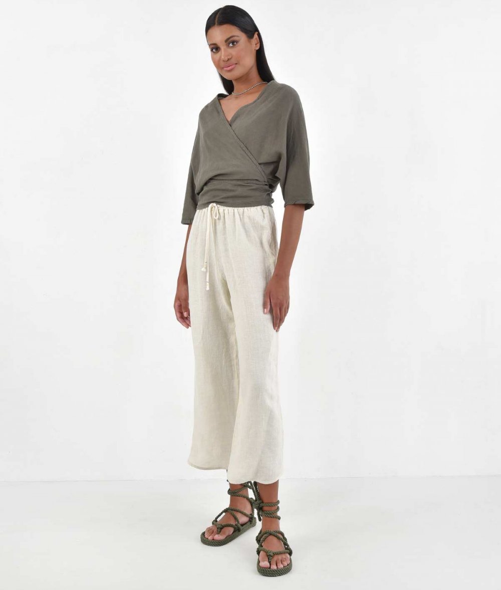 Quince Women's Driftwood European Linen Pants sz M Relaxed Elastic Waist PO