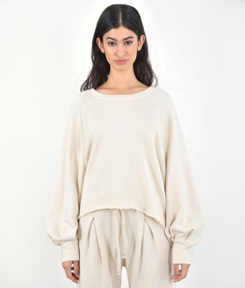 Asymmetrical Blouse With Fluffy Sleeves