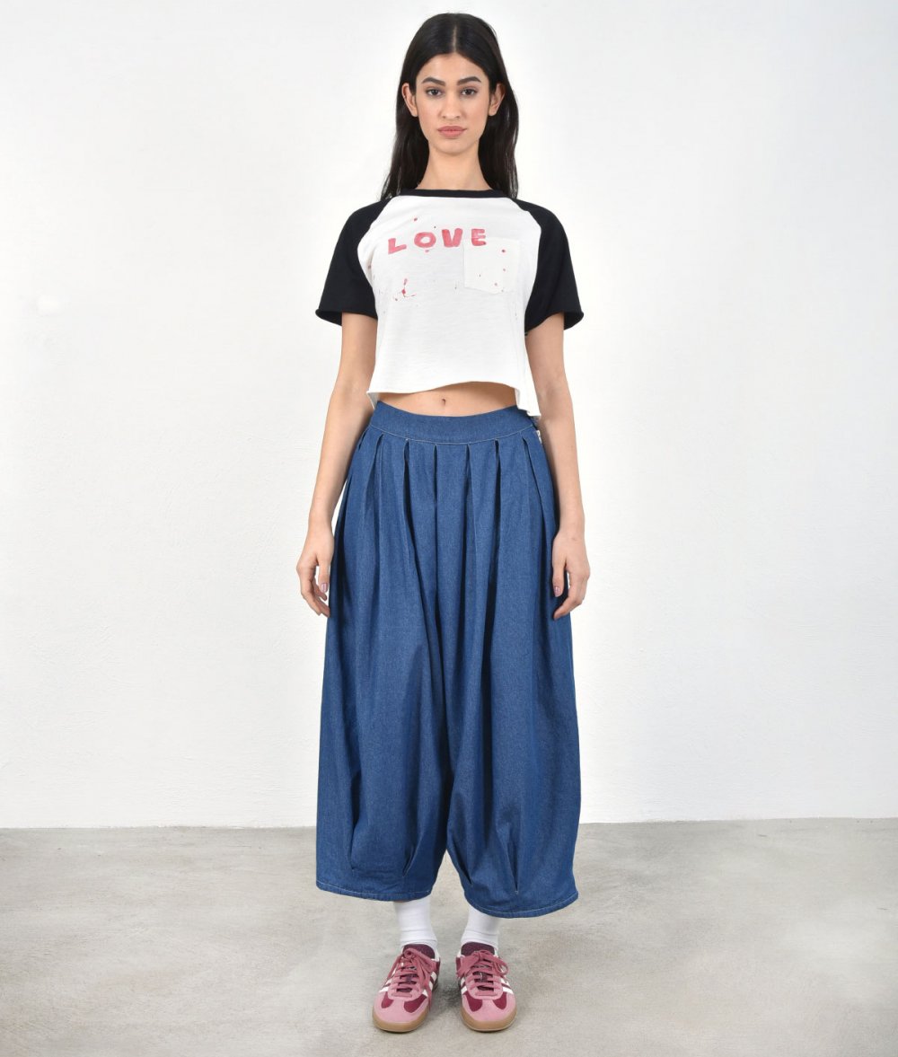 Oversized Denim Pants With Pleats