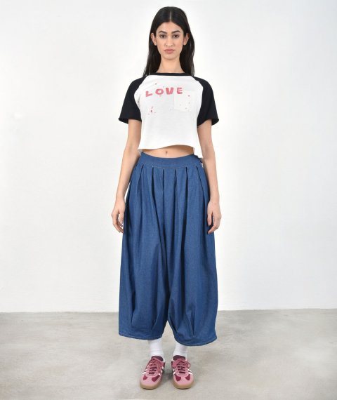 Oversized Denim Pants With Pleats