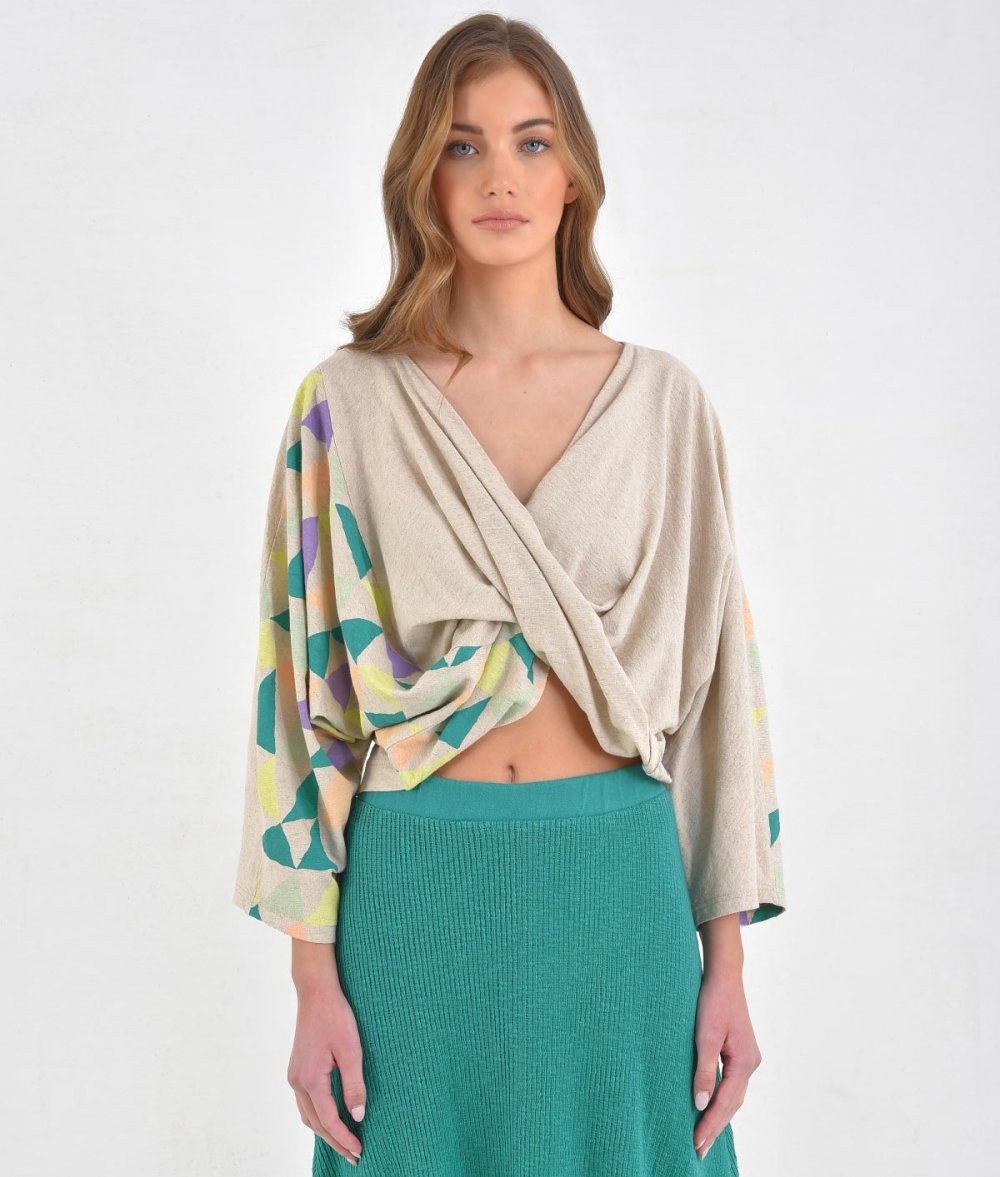 Wrap-Front Blouse With Triangles