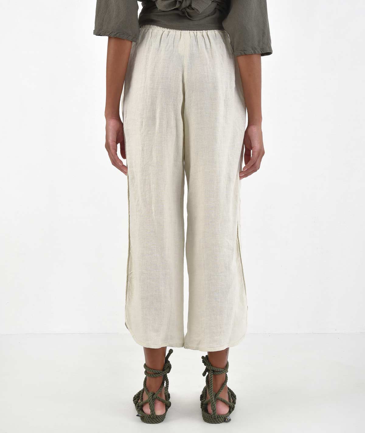 Quince Women's Driftwood European Linen Pants sz M Relaxed Elastic Waist PO