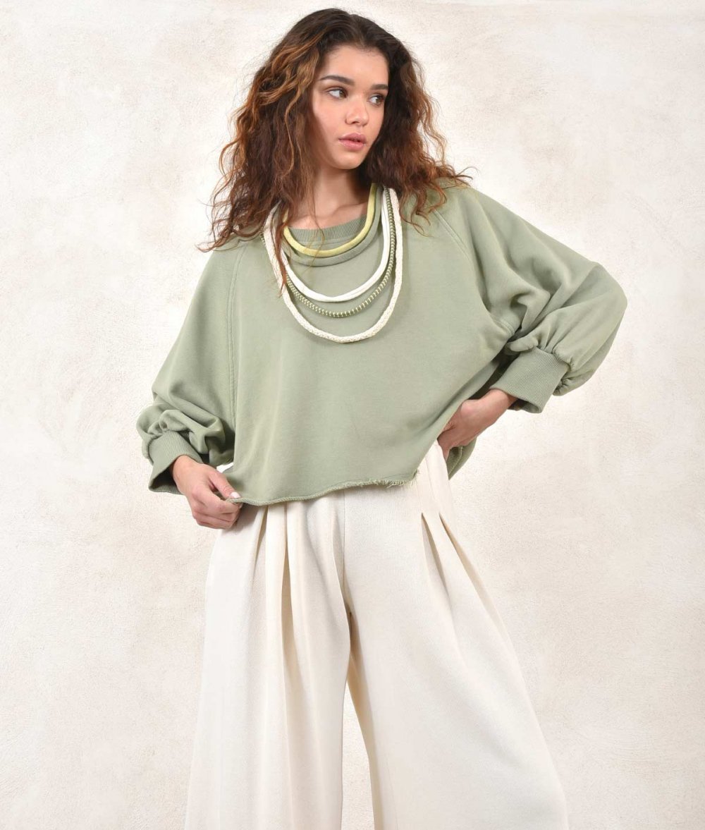 Asymmetrical Blouse With Fluffy Sleeves