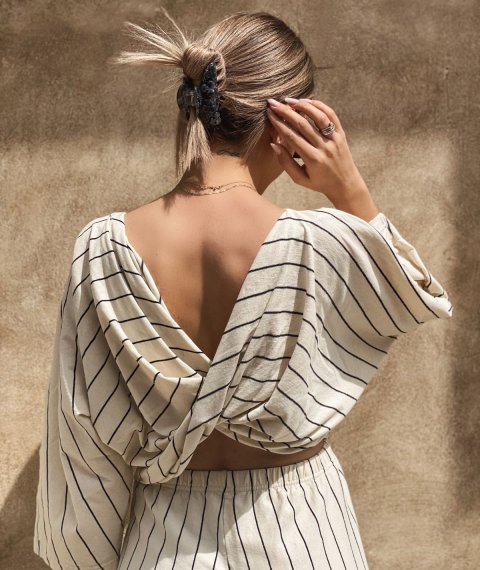 Wrap Front Blouse With Stripes