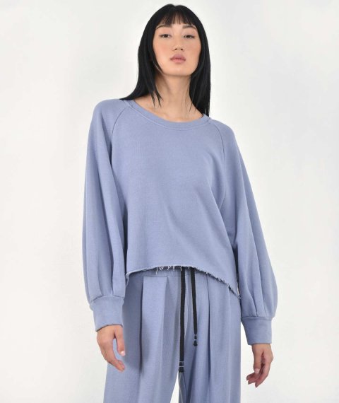 Asymmetrical Blouse With Fluffy Sleeves